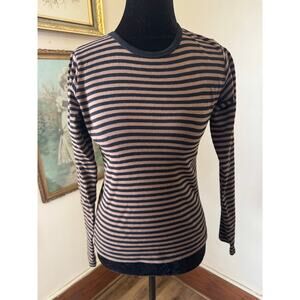 Max Mara 100 Percent Cotton Striped Long Sleeve Top Brown Black Made in Italy